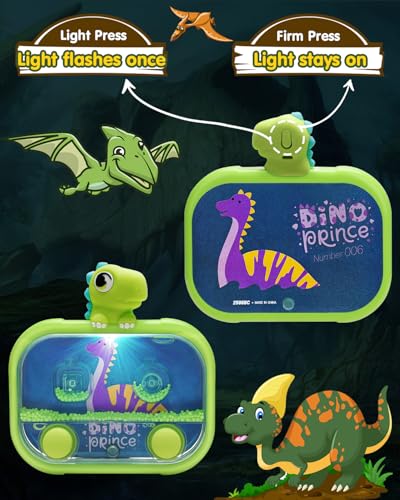 Handheld Water Game with Light – Water Ball Target Toy for Kids Ages 3+, Retro Fidget, Screen-Free Car Travel Game, Road Trip, Airplane, Portable Autism Gift - color: Green Dinosaur
