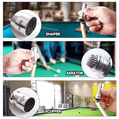 GSE Games & Sports Expert Billiard Pool Cue Tip Tool, Stick Scuffer/Shaper/Aerator/Joint Protector Tool, Billiard Accessories - style: Silver 3-in-1 Bowtie Tool