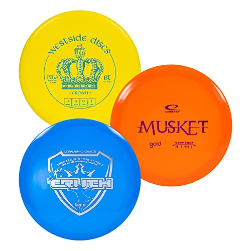 Trilogy Disc Golf Set | Contains 3 Random Dynamic Discs, Latitude 64, Westside Disc Golf Discs | Disc Golf Starter Set w/Putter, Midrange, Driver | Premium Plastic Frisbee Golf Discs Set | 3 Pack