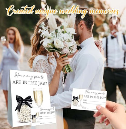 Guess How Many Cards, Bridal Shower Decorations, Guess How Many Pearls Are in the Jar, Party Games & Activities, 50 Cards and Sign - size: pearl