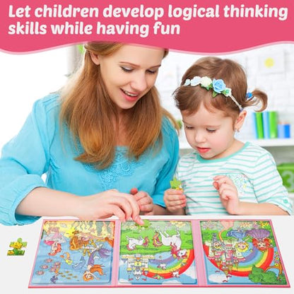 Kasfalci Magnetic Puzzles for Toddlers 3-5,36 Pieces Travel Puzzles Games for Kids,Airplane Car Road Trip Activities,Preschool Learning,Princess Magnet Toys for 3 4 5 6 Year Old Girls Birthday - color: Pink