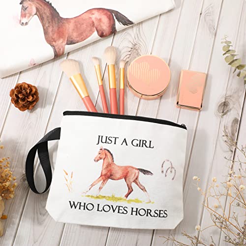Sieral 2 Pcs Animal Lover Bag Gift for Women Travel Canvas Tote Portable Zipper Pouch Canvas Reusable Grocery Tote - style: Horse