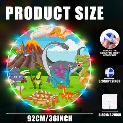 36 Large LED Dart Board, Double Sided Dartboard with 20 LED Sticky Balls Dinosaur Fun Giant Dartboard Shooting Toys Indoor Outdoor Sport Toys Dartboards Party Play Game Toys, Birthday Gifts