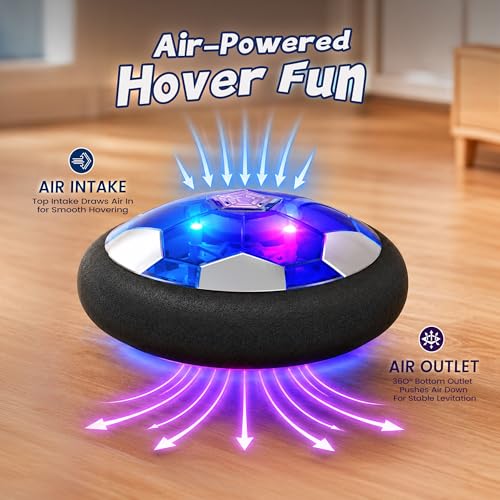 Rechargeable Hover Soccer Ball for Kids Indoor Games, Light-Up Soccer Toy with Soft Foam Bumper, Air-Powered Floating Ball Game, Birthday Gift for Boys and Girls Ages 4-12