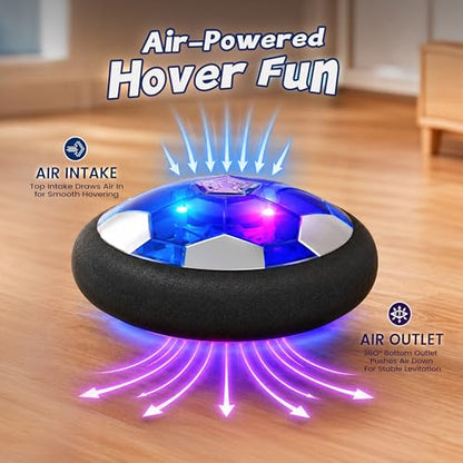 Rechargeable Hover Soccer Ball for Kids Indoor Games, Light-Up Soccer Toy with Soft Foam Bumper, Air-Powered Floating Ball Game, Birthday Gift for Boys and Girls Ages 4-12