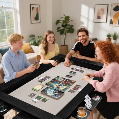 Haddockway 63" ×39“ Board Game Table with Removable Top, Solid Wood Dining/Gaming Table for 4-6 Players with Play Mat, 6 Detachable Cup Holders & 6 Hobby Trays (Black) - color: Black