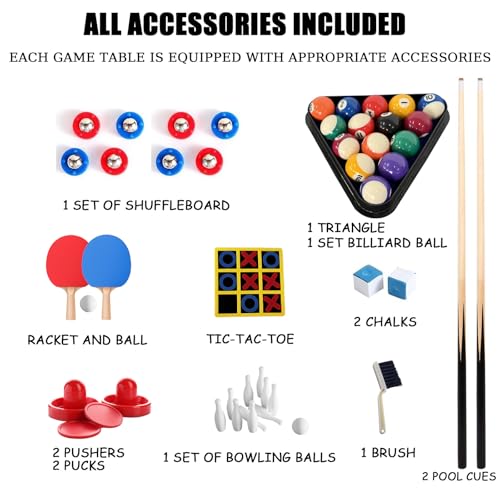 6 in 1 Multi Game Table Folding Pool Table, Billiard, Hockey, Table Tennis, Bowling, Shuffle Board and Tic Tac Toe with All Accessories