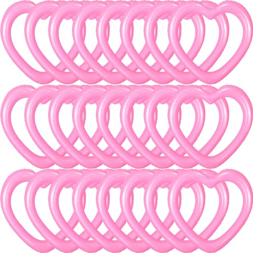RoundFunny 24 Pcs Valentine‘s Day Heart Shaped Inflatable Ring Toss Pink Heart Plastic Rings for Games Fun Target Toy Toss Games for Party Favor Garden Backyard Outdoor