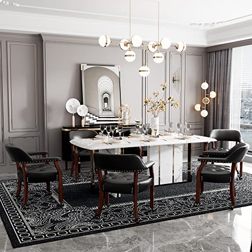 Set of 4 Dining Chair with Casters, Accent Captains Leather Chairs with Wheels & Arms,Wheeled Roller Wood Chairs for Kitchen & Game Poker Table,rCherry&Black 1533BK(NO Table!) - color: Cherry&black