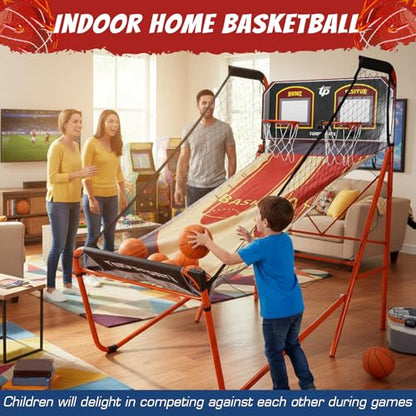 Basketball Arcade Game Machine LED Electronic Scoring Indoor Arcade Basketball Hoop with 5 Size 7 Inch Balls for 2 Players Kids Adults Player