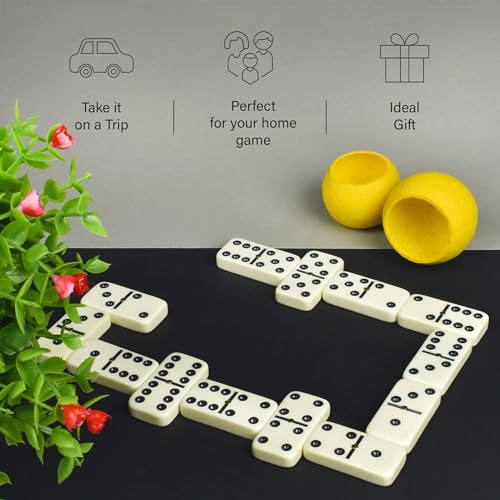 Queensell Dominos Set for Adults – Dominoes - Classic Board Games, Double 6 Dominoes Family Games for Kids and Adults - Double Six Standard Dominos Set 28 Tiles with Wood Case, Juegos de Mesa - style: Medium
