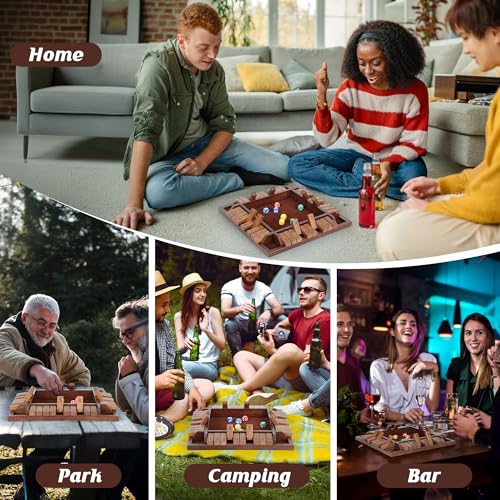 Shut The Box Game, Math Dice Board Game for Family Night Classroom Travel, Wooden Table for 2-4 Players, Improves Mathematical Skills, for Classroom, Home (Quadrilateral-Upgraded 12", Brown) - color: Brown, style: Quadrilateral-Upgraded 12"