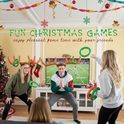 2 Set Inflatable Reindeer Antlers Ring Toss Game, Christmas Games for Family Party Great for Adults and Kids - style: 4 PACK