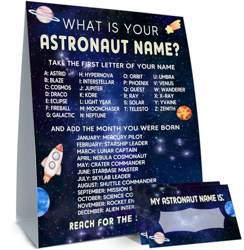 What's Your Astronaut Name, 1 Sign and 30 Name Stickers - style: Astronaut