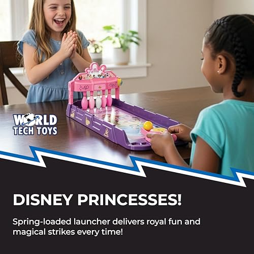 World Tech Toys Disney Princesses Tabletop Bowling Game – Spring Launcher, Auto-Reset Pins, Disney Arcade Style – Mini Games for Kids & Adults - Ages 6+