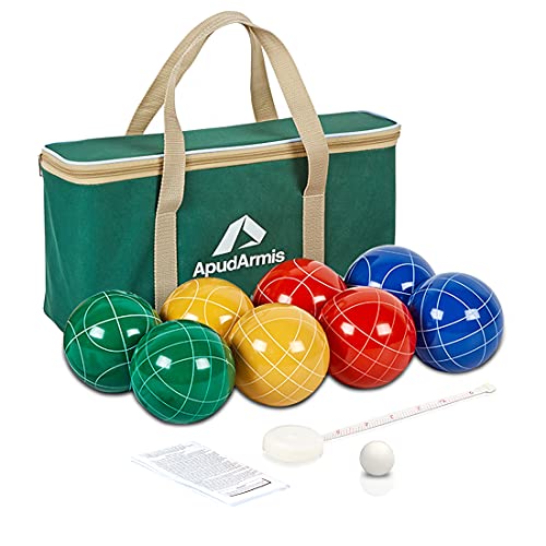 ApudArmis Bocce Balls Set, Outdoor Family Bocce Game for Backyard/Lawn/Beach - Set of 8 Poly-Resin Balls & 1 Pallino & Nylon Carrying Case & Measuring Rope (90mm) - size: 90mm Universal Size