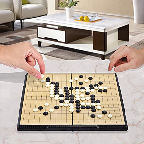 19x19 Go Board Game Set with Large Folding Travel Board (11.3-Inch) and Magnetic Plastic Stones Strategy Weiqi Games