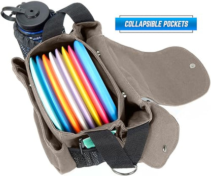 Rogue Iron Disc Golf Satchel Bag- Sling Tote Bag for Frisbee Golf - Holds Up to 14 Discs, Large 32oz Water Bottle, and Accessories V2 (14 Disc Gray)