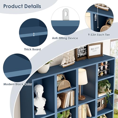 FOTOSOK 8-Tier Media Tower Rack, 11.6 X 9.3 X 70.9 Inches CD DVD Slim Storage Cabinet with Adjustable Shelves, Tall Narrow Bookcase Display Bookshelf for Home Office, Blue - color: Blue