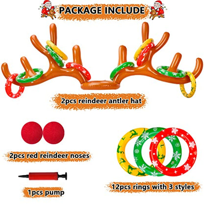 Max Fun Inflatable Reindeer Antler Ring Toss Christmas Games Indoor Outdoor Party Games Hat for Xmas Gifts Holiday Party Supplies Favors Games for Family - style: Style A -2PACK