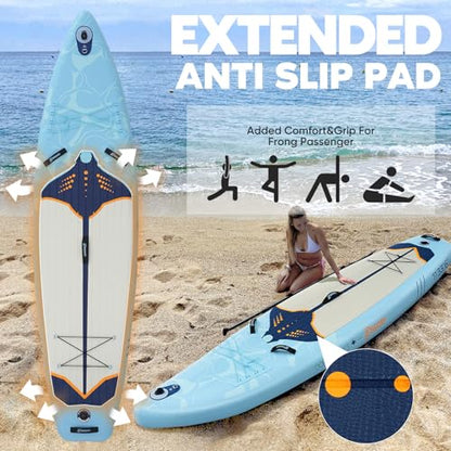 Inflatable Paddle Board,Stand Up Paddle Board Set, Extra Wide SUP Board with Removable Fin, Floating Paddle, Hand Pump, Waterproof Phone Pouch,Traveling Board - color: RY blue