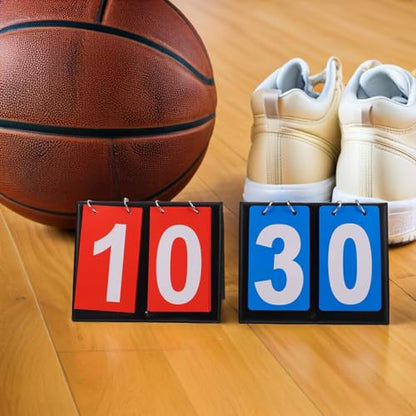 TOYANDONA Basketball Score Flipper 2-Digit Double-Sided Flip Scoreboard Set, Portable Tabletop Scorekeeper for Basketball Games and Sports Training, Red and Blue Design