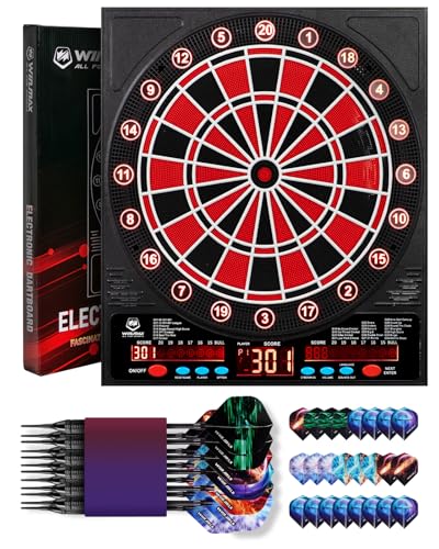 Electronic Dart Board for Adults, Automatic Scoring Digital Dartboard with Voice Guidance, Soft Tip Dart Board for 1-8 Players, LED Player Colors, 34 Games, Family Game Night, Game Room & Man Cave - color: Black-Red