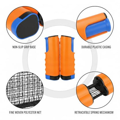 Retractable Table Tennis Net Set, Clamp-On Ping Pong Net for Standard Tables, Portable Polyester Mesh with Quick Setup - color: Orange