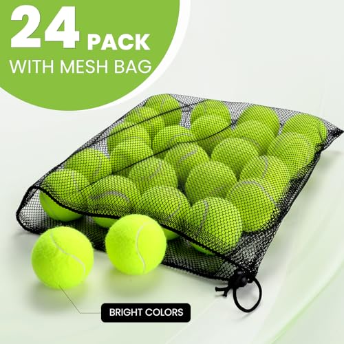 FURWEY Tennis Balls, 12/24/36/80 Pack Bulk Tennis Balls Pressureless Tennis Ball, Come with Mesh Bag for Easy Transport,Pet Dog Playing Balls, Good for Beginner Training Ball - size: 24P