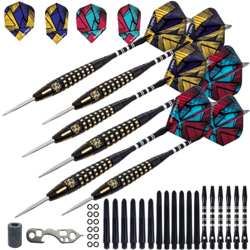 6pc Steel Tip Darts Set - Professional Darts for Dartboard - Includes Barrels + Plastic/Aluminum Shafts + O'Rings + Flights + Sharpener + Wrench - color: 23g-GMC P-10418
