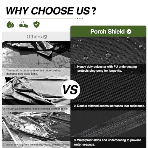 Porch Shield 9x5 Ft Ping Pong Table Cover – Outdoor Water Repellent Table Tennis Cover for Folding & Flat Black