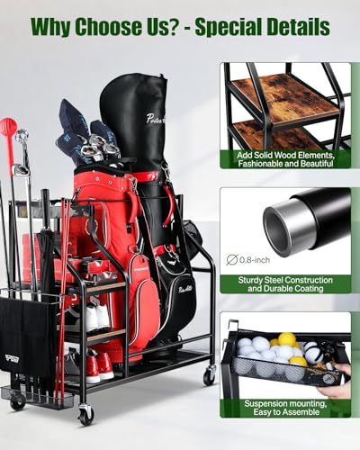 FHXZH Golf Bags Storage Garage Organizer- Golf Bag Stand for Golf Bags, Clubs, Balls, Golf Equipment Accessories, Golf Bag Storage Rack with Wheels for Garage, Club, Basement - style: 2 Golf Bag Organizer