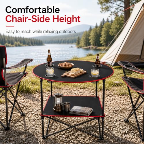 Portable Camping Table Folding Picnic Tables Lightweight Folding Table Waterproof Canvas Beach Table for Outside with 4 Cup Holders & Carry Bags for Camping, Beach, Campfires and Tailgating