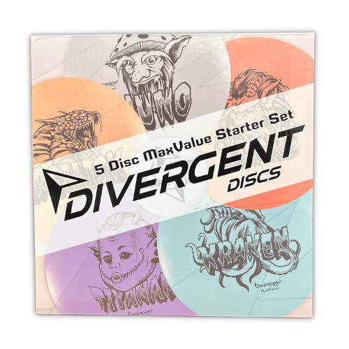 Divergent Discs 5-Disc Beginner Disc Golf Starter Set - Putter, Midrange, Fairway Driver, Distance Drivers, Mini Disc
