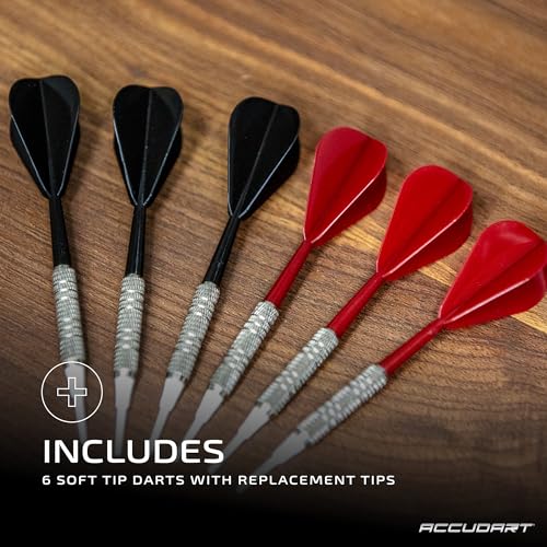Accudart NOVA Electronic Dartboard with Cabinet – 35 Games, 580 Variations, Dual LED Scoring, Auto LED Cabinet Lighting, Virtual Opponent, AC/Battery Power – Includes Soft Tip Darts