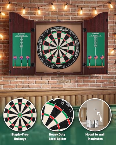 Dart Board Cabinet Set for Adults, 18-inch Sisal Dartboard with 6 Steel Tip Darts