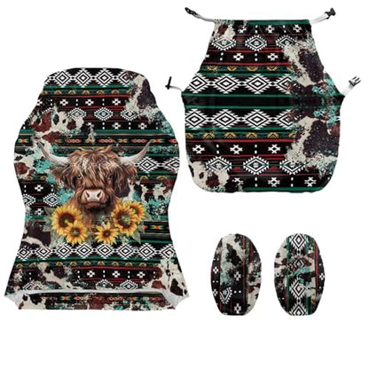 Highland Cow Print Gaming Chair Cover with Armrest Covers Aztec Sunflower Print Computer Chair Seat Slipcovers Universal Fit for Desk/Swivel/Rotating Chairs Protector - color: Multi - Highland Cow Aztec Sunflower