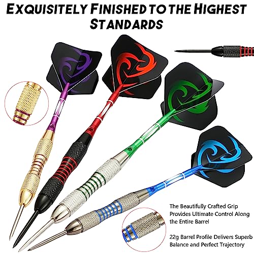 WINSDART Darts Metal Tip Set Professional Metal Darts for Dartboard Steel Tip Darts with Nonslip Iron Barrel Aluminum Dart Shafts,Extra Flights,Dart Sharpener,Gift Box - style: Flame Laser Darts Set