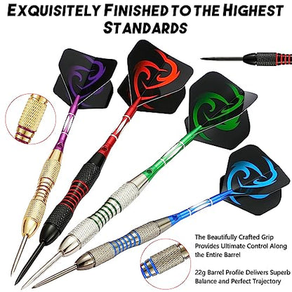 WINSDART Steel Tip Darts 12 Pack Set with Nonslip Iron Barrel Aluminum Dart Shafts and Flights Darts Sharpener an Gift Box - color: Multicolor 1-Darts-F