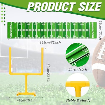 Moukeren 3 Pcs Football Party Decorations Football Table Runner with Plastic Goal Post Centerpieces 19.69" x 11.81" Soccer Goal Post Field Table Decor for Sports Theme Birthday Party Supplies - size: 72" X 13",16.1" X 23.6"