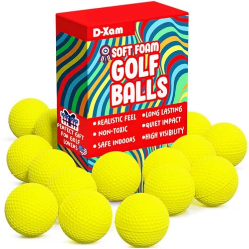 D-Xam Foam Golf Balls Bulk Practice Golf Ball Soft Multicolor, Yellow, White or Orange | Long Lasting & Realistic Feel | Limited Flight Use Indoors Outdoors Backyard Training - color: Yellow