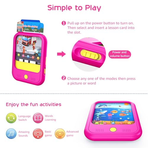 Kids Learning Tablet Educational Learning Pad for Toddlers 2-5 to Learn Alphabets, Numbers, Foods, Time, Music, Vehicles, Tablet Toy for Toddlers Ages 2 3 4 5 6 Years Old - style: Upgrade Version（20 lesson pages pink）