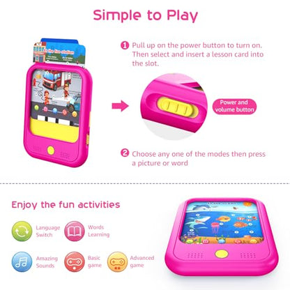 Kids Learning Tablet Educational Learning Pad for Toddlers 2-5 to Learn Alphabets, Numbers, Foods, Time, Music, Vehicles, Tablet Toy for Toddlers Ages 2 3 4 5 6 Years Old - style: Upgrade Version（20 lesson pages pink）
