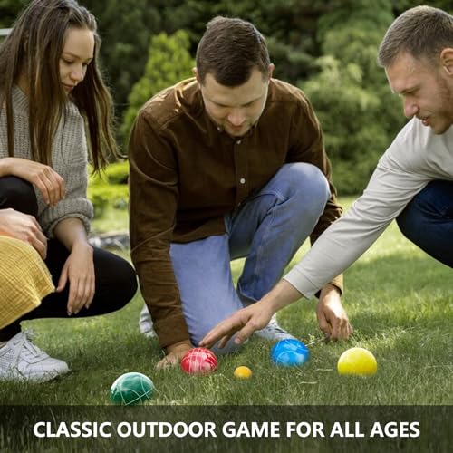 Aivalas Bocce Ball Set, 107mm Outdoor Bocci Game with 8 Resin Balls, Pallino for Backyard Lawn Beach, Outdoor Yard Party Games for Family Kids Teens Beginners (2-8 Players)