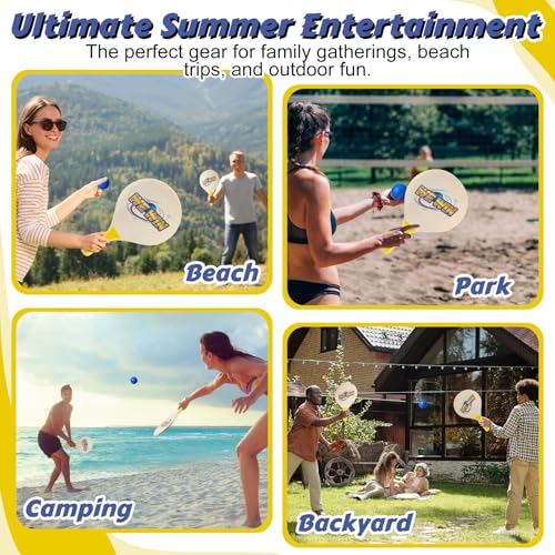 Junkin 4 Pairs Beach Paddle Ball Set Badminton Rackets Funny Paddleball Rackets Game with 8 Racket 4 Paddle Ball 4 Drawstring Bag for Indoor Outdoor Summer Sports Toys Game Backyard Park Camping Yard