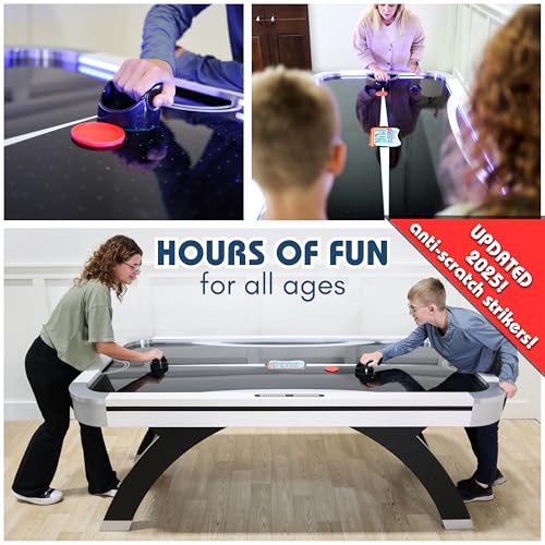 Freetime Fun Air Hockey Table 7 ft Game Table for Adults Light Up - Full Size Arcade Air Powered Indoor LED Hockey Table for Game Room w/Modern Design, Pucks, Paddles.