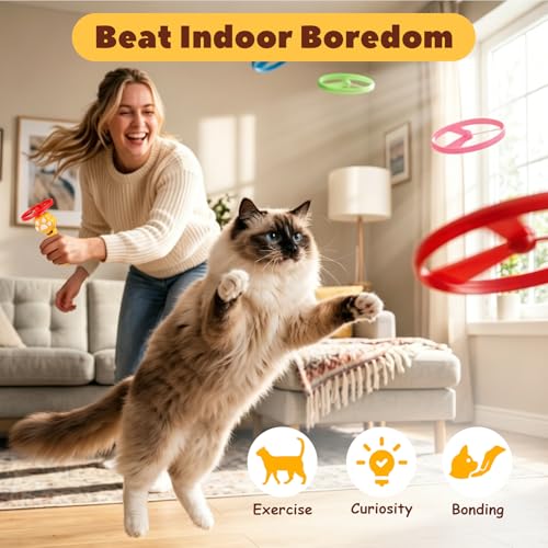 Ciieeo 1 Set Cat Toy Disc Launcher, Interactive Cat Fetch Toy Rechargeable Launcher with Flying Discs - Funny Flying Enrichment Supplies for Indoor Bored Kittens Adult Breeds