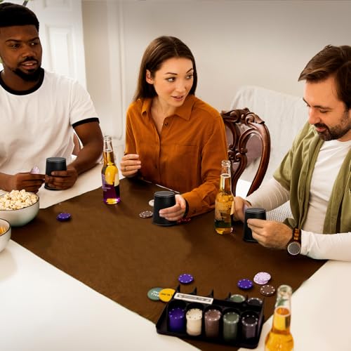 5X Dice Cup Set, PU Leather Dice Shaker Cups with 30 Dices for Bar Party Yahtzee Farkle Dice Games, Coffee (5, Black) - color: Black X5