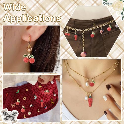 Stiesy Polymer Clay Rhinestone Fruit Charms 8Pcs, 4 Styles Golden Tone Red Crystal Beads Charms, 3D Cherry Apple Chili Pepper Pendants for Jewelry Making, DIY Bracelet Necklace Crafts - color: Red Fruit-4 Styles-8pcs