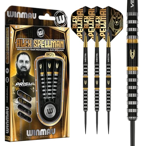 Winmau Professional Player - Alex Spellman Series - 90% Tungsten Darts Set with Dart Flights and Dart Shafts (Stems) - Available in Soft Tip 18g Barrel/20g Full Weight and Darts Metal Tip 22g & 24g - size: 24G - Steel Tip